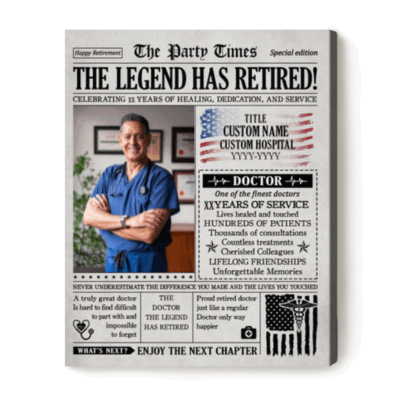 Personalized Doctor Retirement Newspaper Canvas, Physician Retirement Gift, Retirement Gifts For Doctors, Retiring Doctor Gift