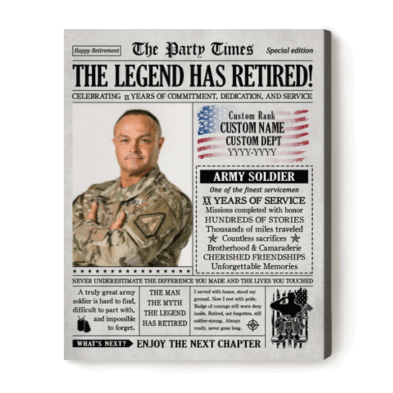 Personalized Army Soldier Retirement Newspaper Canvas, Military Retirement Gift, Army Retirement Gift