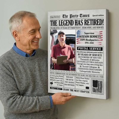 Postal Worker Retirement Personalized Newspaper Canvas, Mail Carrier Retirement Gift, Postal Retirement Gifts, Retired Mailman Gifts