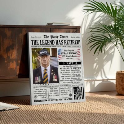 Navy Veteran Retirement Personalized Newspaper Canvas, Naval Retirement Gift, Military Retirement Gift, Military Service Recognition Print