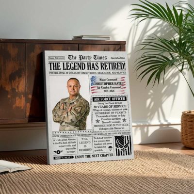 Air Force Retirement Personalized Newspaper Canvas, USAF Veteran Retirement Gift, Air Force Retirement Gifts, Military Retirement Gift
