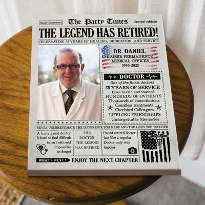 Personalized Doctor Retirement Newspaper Canvas, Physician Retirement Gift, Retirement Gifts For Doctors, Retiring Doctor Gift