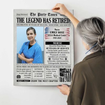 Personalized Nurse Retirement Newspaper Canvas, Nursing Retirement Gift, Retirement Gifts for Nurse, Medical Retirement Gift