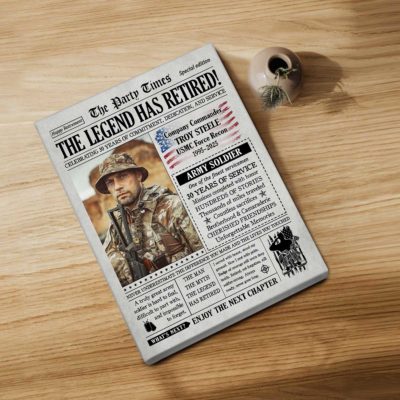Personalized Army Soldier Retirement Newspaper Canvas, Military Retirement Gift, Army Retirement Gift