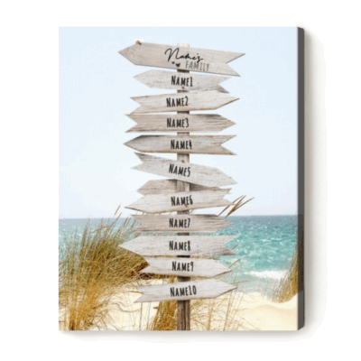 Personalized Family Name Beach Sign Canvas, Custom Father’s Day Gift, Family Street Sign Custom Multi-Name Canvas Print, Housewarming Gift