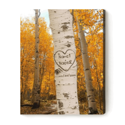 Personalized Couple Names Carved Tree Canvas – Custom Engagement Gifts - Carved Heart Tree Couple Gift - Romantic Anniversary Gift