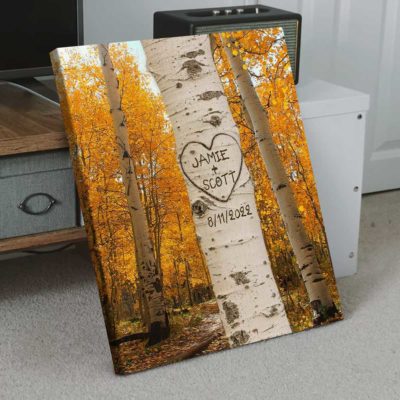 Personalized Couple Names Carved Tree Canvas – Custom Engagement Gifts - Carved Heart Tree Couple Gift - Romantic Anniversary Gift