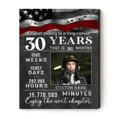 Firefighter Retirement Personalized Years of Service Canvas - Retirement Gift for Firefighter - Firefighter Career Milestone Gift