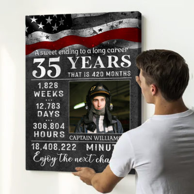 Firefighter Retirement Personalized Years of Service Canvas - Retirement Gift for Firefighter - Firefighter Career Milestone Gift