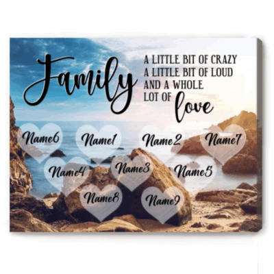 Custom Family Name Coastal Sign - Family A Little Bit Of Crazy Personalized Wall Print - Family Tribute Gift for Parents or Grandparents