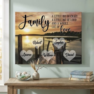 Custom Family Name Coastal Sign - Family A Little Bit Of Crazy Personalized Wall Print - Family Tribute Gift for Parents or Grandparents