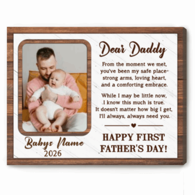 Happy First Fathers Day Personalized Canvas - 1st Father's Day Gift from Baby - Dear Daddy Poem Gifts - First Time Father Gifts