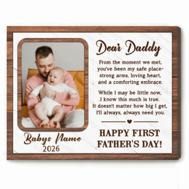 Happy First Fathers Day Personalized Canvas - 1st Father's Day Gift from Baby - Dear Daddy Poem Gifts - First Time Father Gifts