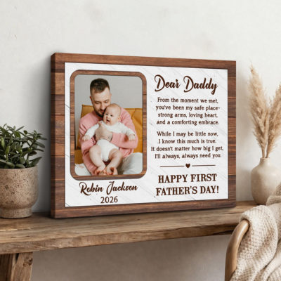 Happy First Fathers Day Personalized Canvas - 1st Father's Day Gift from Baby - Dear Daddy Poem Gifts - First Time Father Gifts