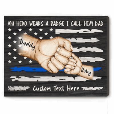 First Father's Day Gift for Cop Dad - Personalized Police Dad Fist Bump Canvas - Police Officer Gift for Dad - 1st Time Dad Gift Police