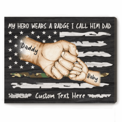 First Father's Day Gift for Soldier Dad - Personalized Army Dad Fist Bump Canvas - Military Dad Gift from Baby - 1st Military Dad Gift