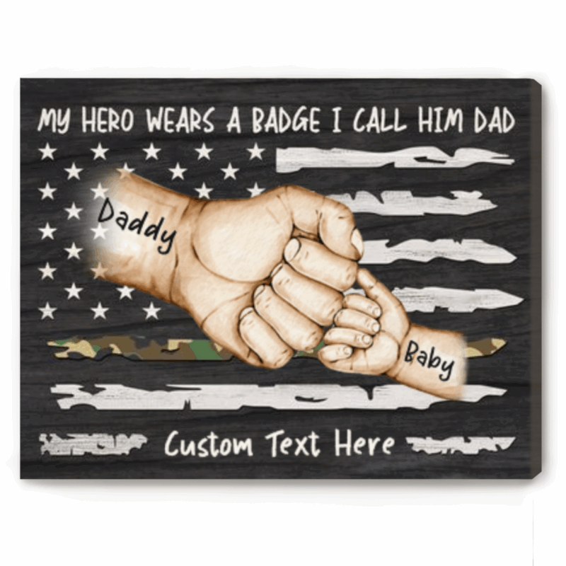 First Father's Day Gift for Soldier Dad - Personalized Army Dad Fist Bump Canvas - Military Dad Gift from Baby - 1st Military Dad Gift