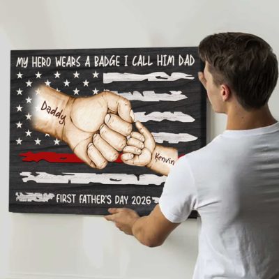 First Father's Day Gift for Firefighter Dad - Personalized Fireman Dad Fist Bump Canvas - Gift for Firefighter Dad - 1st Firefighter Dad Gift