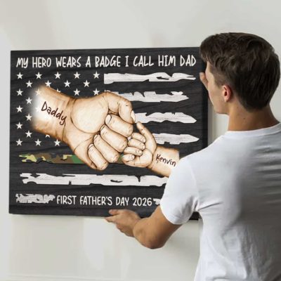 First Father's Day Gift for Soldier Dad - Personalized Army Dad Fist Bump Canvas - Military Dad Gift from Baby - 1st Military Dad Gift