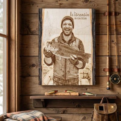 Personalized Fishing Picture On Canvas - Father's Day Gift for Fisherman - Fishing Portrait from Photo Print - Fishing Gifts for Men