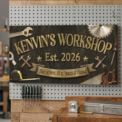 Personalized Workshop Sign Canvas - Father's Day Gift for Handyman - Custom Garage Sign Gifts for Men - Garage Workshop Man Cave Wall Decor