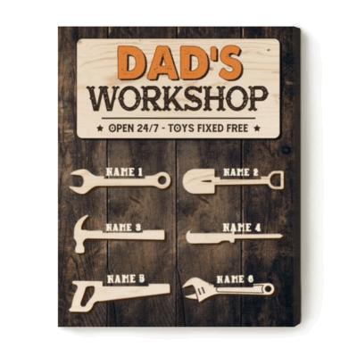 Custom Dad's Workshop Sign - Personalized Father's Day Gift for Dad - Handyman Dad Sign with Kids Names - Garage Gift For Dad
