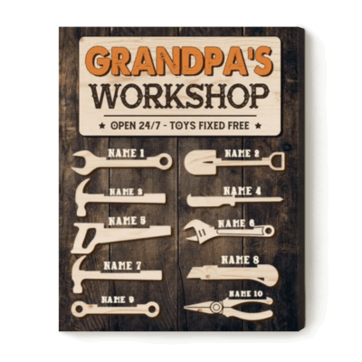 Custom Grandpa's Workshop Sign - Personalized Father's Day Gift for Grandpa - Grandpa Tool Sign With Grandkids Names - Grandpa Garage Gifts