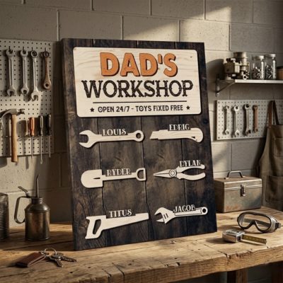 Custom Dad's Workshop Sign - Personalized Father's Day Gift for Dad - Handyman Dad Sign with Kids Names - Garage Gift For Dad