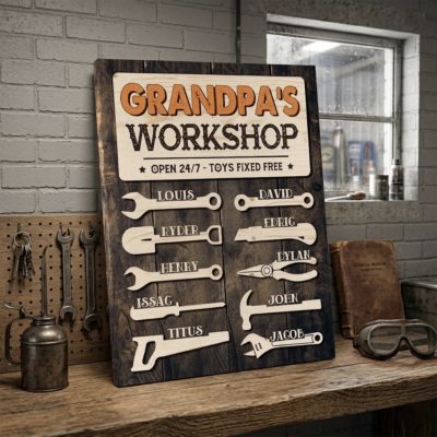 Custom Grandpa's Workshop Sign - Personalized Father's Day Gift for Grandpa - Grandpa Tool Sign With Grandkids Names - Grandpa Garage Gifts