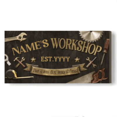 Personalized Workshop Sign Canvas - Father's Day Gift for Handyman - Custom Garage Sign Gifts for Men - Garage Workshop Man Cave Wall Decor