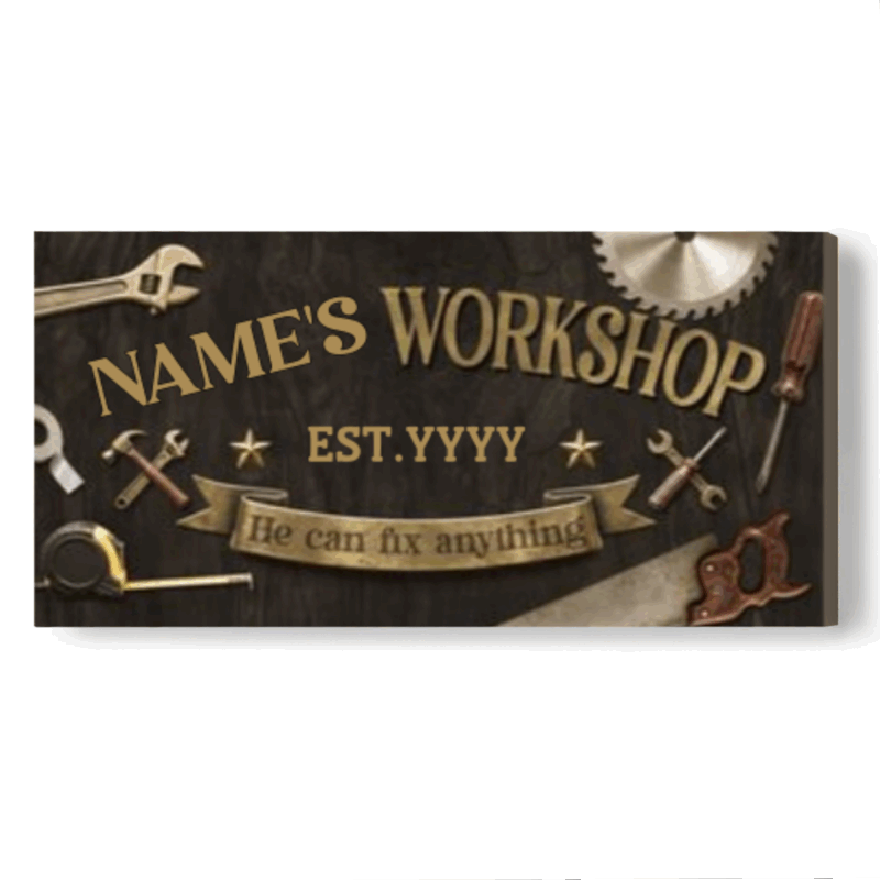 Personalized Workshop Sign Canvas - Father's Day Gift for Handyman - Custom Garage Sign Gifts for Men - Garage Workshop Man Cave Wall Decor