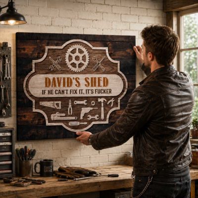 Personalized Dad's Shed Sign Canvas – Funny Father's Day Gift for Dad Grandpa – Custom Handyman Gift - Man Cave Garage Shed Decor Gift