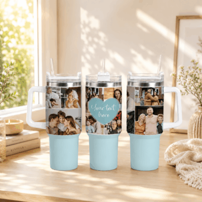 Personalized Photo Collage Tumbler – Custom Multiple Photos Tumbler With Text - Family Picture Travel Cup - Gift for Dad Mom
