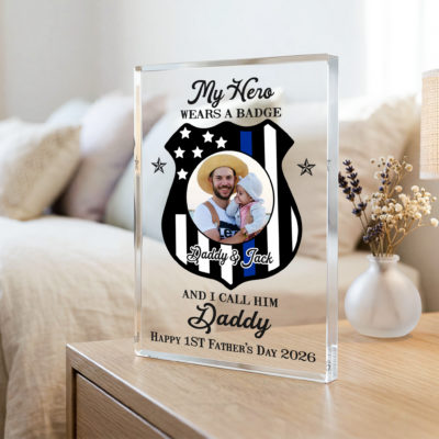 Benicee Shop 37 Police Officer First Father's Day Gift - Personalized Cop Daddy Acrylic Plaque - Police Dad Keepsake Gift - Police Officer Gift for Dad