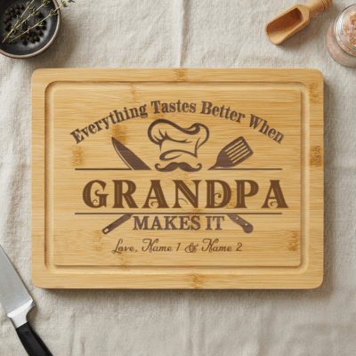 Personalized Grandpa Bamboo Cutting Board – Father's Day Gift for Grandfather – BBQ Grandpa Gift from Grandkids - Grandpa Birthday Gift