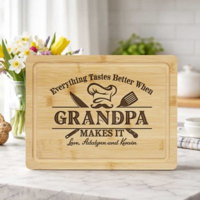 Personalized Grandpa Bamboo Cutting Board – Father's Day Gift for Grandfather – BBQ Grandpa Gift from Grandkids - Grandpa Birthday Gift