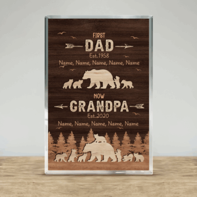 Personalized First Dad Now Grandpa Bear Plaque - Fathers Day Gift for Grandpa can be customized with kids and grandkids names, rustic Father’s Day gift for grandpa.