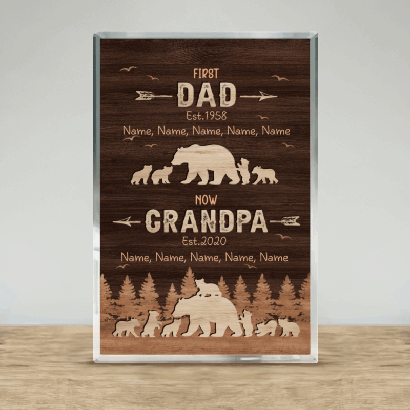 Personalized First Dad Now Grandpa Bear Plaque - Fathers Day Gift for Grandpa can be customized with kids and grandkids names, rustic Father’s Day gift for grandpa.