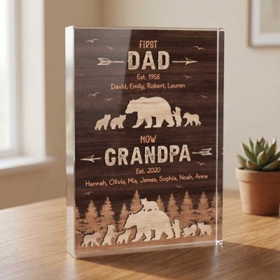 Personalized First Dad Now Grandpa Bear Plaque - Fathers Day Gift for Grandpa can be customized with kids and grandkids names, rustic Father’s Day gift for grandpa.