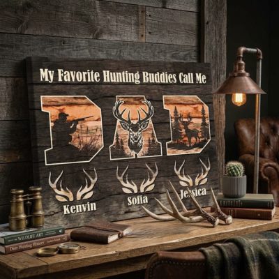 Custom Hunting Dad Sign With Kids Names – Father's Day Gift for Hunting Dad – Deer Hunter Dad Gift From Kids - Hunter Dad Birthday Gift