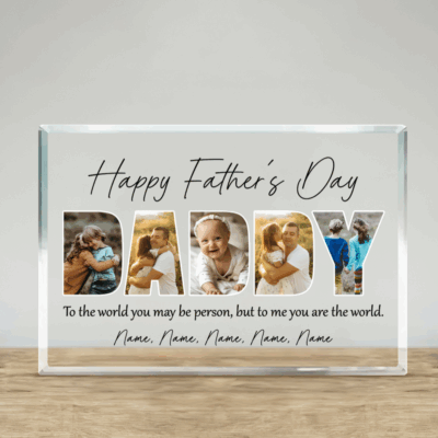 Personalized Daddy Photo Collage Acrylic Plaque - Gift for Dad with dad photo collage, custom kids names, and Father’s Day design, sentimental keepsake gift for daddy from children.