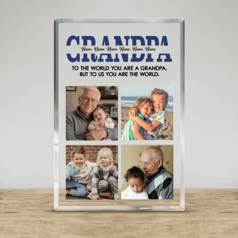 Personalized Grandpa Photo Collage Plaque with custom grandkids names, and sentimental Father’s Day design, keepsake gift for grandfather from grandkids.