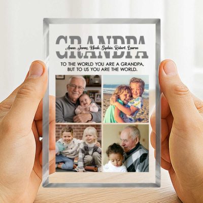 Personalized Grandpa Photo Collage Plaque with custom grandkids names, and sentimental Father’s Day design, keepsake gift for grandfather from grandkids.