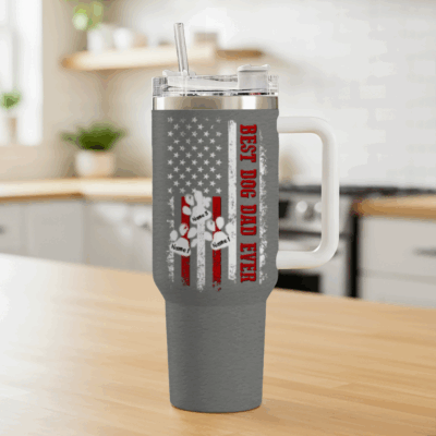 Best Dog Dad Ever Personalized Handle Tumbler – Dog Dad Father's Day Gift – Custom Pet Name Tumbler Cup – Dog Lover Gift for Him