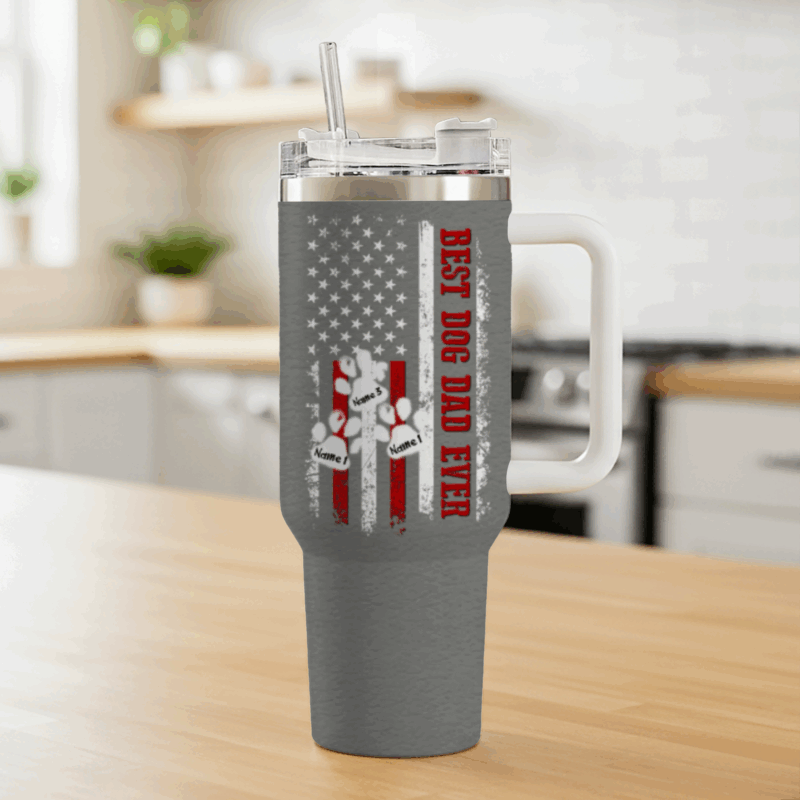 Best Dog Dad Ever Personalized Handle Tumbler – Dog Dad Father's Day Gift – Custom Pet Name Tumbler Cup – Dog Lover Gift for Him