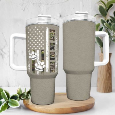 Best Dog Dad Ever Personalized Handle Tumbler – Dog Dad Father's Day Gift – Custom Pet Name Tumbler Cup – Dog Lover Gift for Him