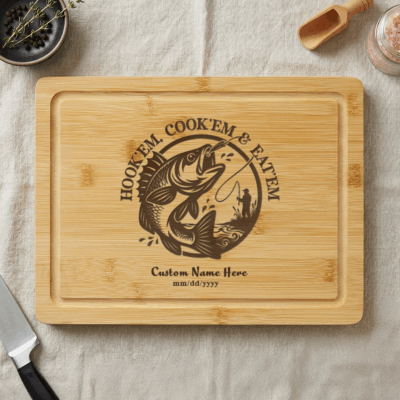 Custom Bass Fishing Cutting Board - Father's Day Gift for Fishing Dad - Personalized Fisherman Gift - Angler Husband Kitchen Decor