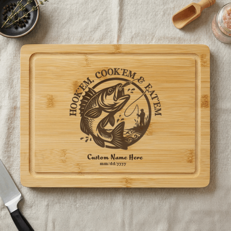 Custom Bass Fishing Cutting Board - Father's Day Gift for Fishing Dad - Personalized Fisherman Gift - Angler Husband Kitchen Decor