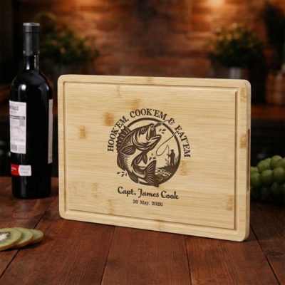 Custom Bass Fishing Cutting Board - Father's Day Gift for Fishing Dad - Personalized Fisherman Gift - Angler Husband Kitchen Decor