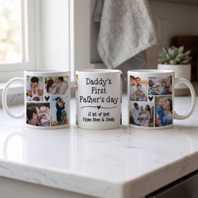 Benicee Shop 37 First Father's Day Photo Collage Mug – First Father's Day Gift from Wife & Baby – New Dad Coffee Mug - Gift For Husband - New Dad Gift